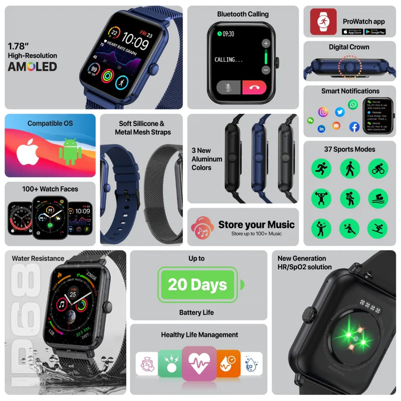 Promate Superfit™ Smartwatch With Media Storage, Graphite