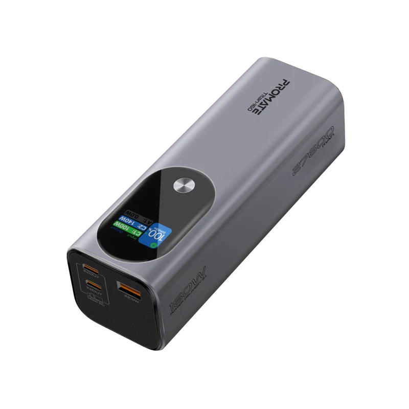 Promate 27600Mah Ultra-Compact 160W Multi-Port Pd 3.1 Power Bank With Tft Lcd Screen