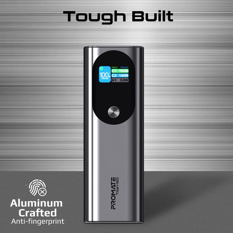 Promate 27600Mah Ultra-Compact 160W Multi-Port Pd 3.1 Power Bank With Tft Lcd Screen