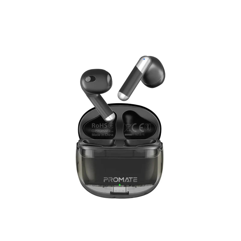 Promate High Definition Transparent Tws Earbuds With Intellitouch, Black