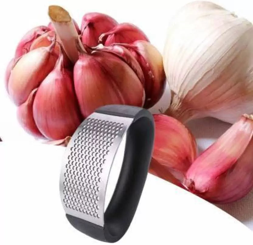 Garlic Press 304 Stainless Steel With Silicone Peeler & Scraper, Size: 10.7*5.2*7.5Cm - Black