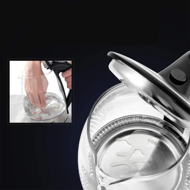 Electric Kettle For Boiling Water, 304 Stainless Steel, 1.8L/1500W - Borosilicate Glass