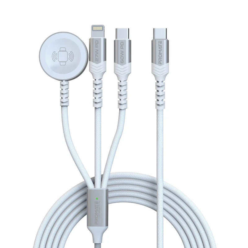 Promate 150Cm, 60W 5-In-1 Multi-Connector Cable For Charging & Data Transfer With Apple Watch Charger