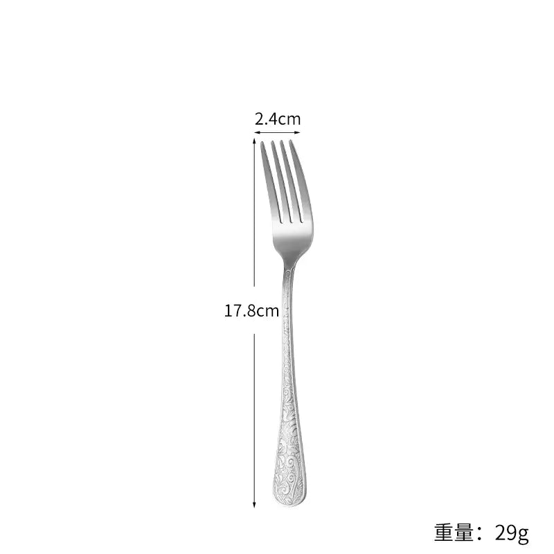 European Retro Patterned Stainless Steel Knife, Fork, Spoon