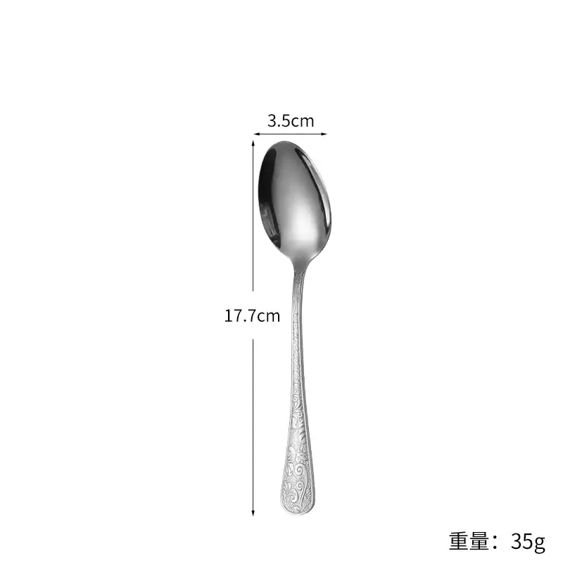 European Retro Patterned Stainless Steel Knife, Fork, Spoon