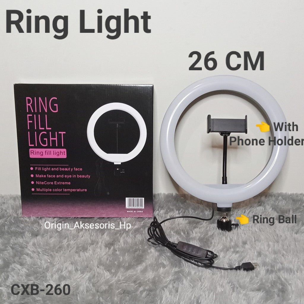 Led Ring Light Qx-260 10 Inches With 1.3 Meter Holder