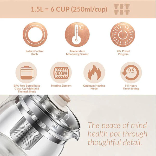 Bear Electric Health Multi-Function Kettle 20 Press Function, 1.5L