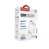 Promate 120W Super-Speed Ganfast Charger With Power Delivery & Quick Charge 3.0, White
