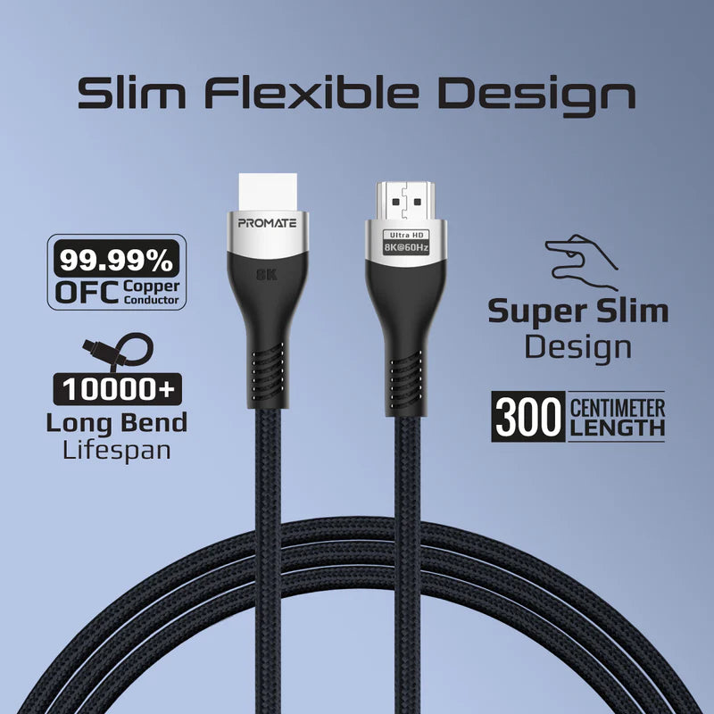 Promate Certified Ultra-High-Speed 8K@60Hz Hdmi® Cable 300Cm