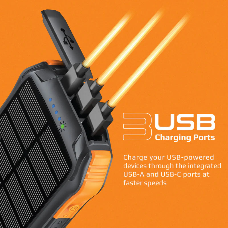 Promate 10000Mah Rugged Ecolight Solar Power Bank (20W, Wireless Charging, Usb-A & Usb-C)