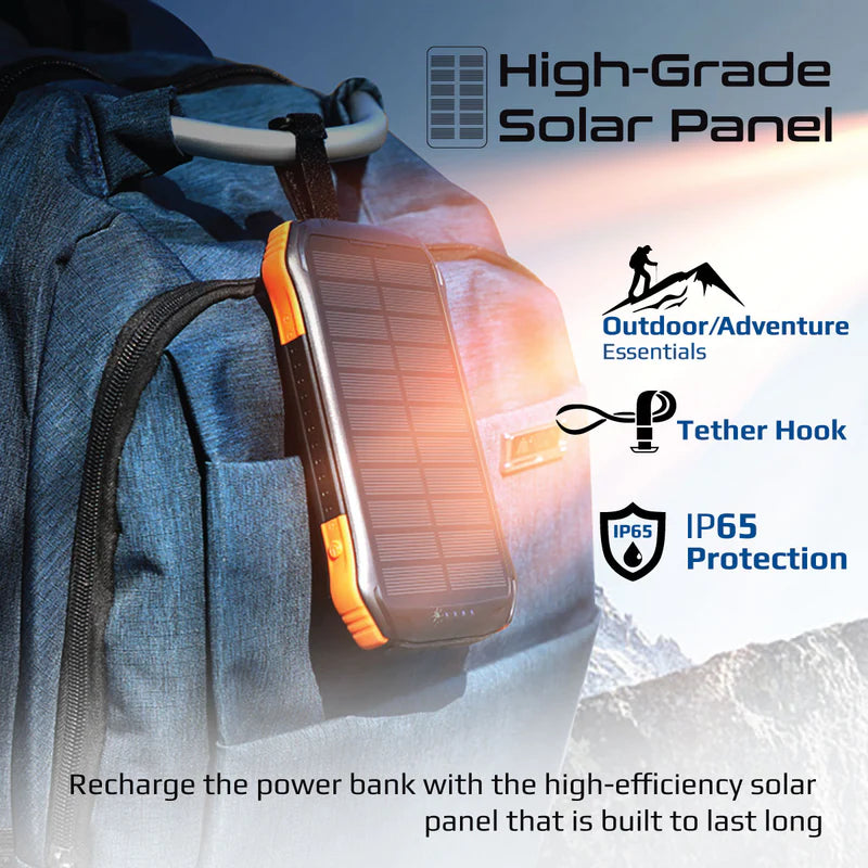 Promate 10000Mah Rugged Ecolight Solar Power Bank (20W, Wireless Charging, Usb-A & Usb-C)