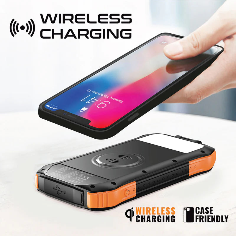 Promate 10000Mah Rugged Ecolight Solar Power Bank (20W, Wireless Charging, Usb-A & Usb-C)