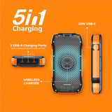 Promate 20000Mah Rugged Ecolight Solar Power Bank (20W, Wireless Charging, Usb-A & Usb-C)