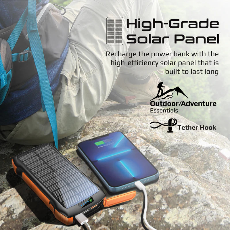 Promate 20000Mah Rugged Ecolight Solar Power Bank (20W, Wireless Charging, Usb-A & Usb-C)