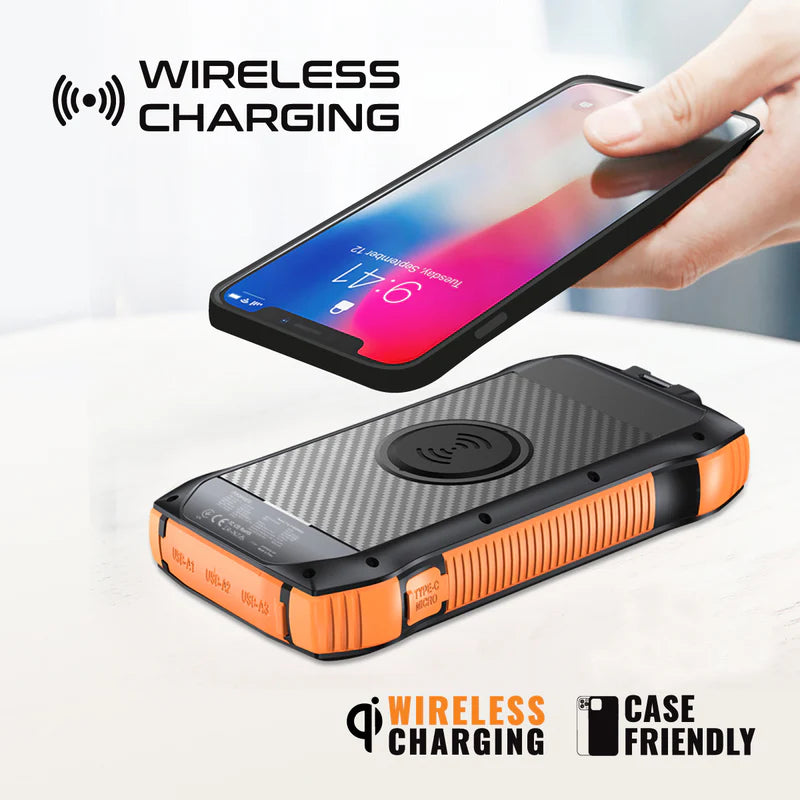 Promate 20000Mah Rugged Ecolight Solar Power Bank (20W, Wireless Charging, Usb-A & Usb-C)