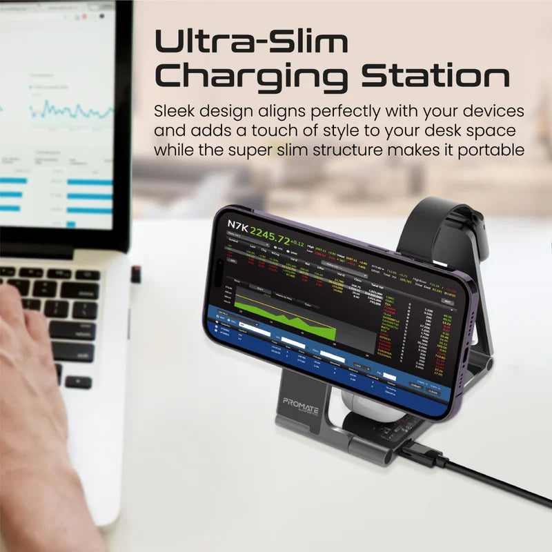 Promate Ultra-Slim Transparent Foldable 15W Magsafe Compatible Wireless Charging Station