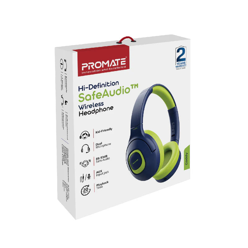 Promate Hi-Definition Safeaudio™ Wireless Headphone, Emerald