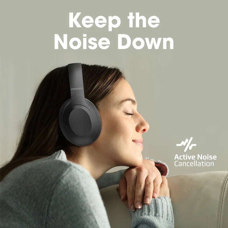 Promate Anc High-Fidelity Stereo Wireless Headphones, Black