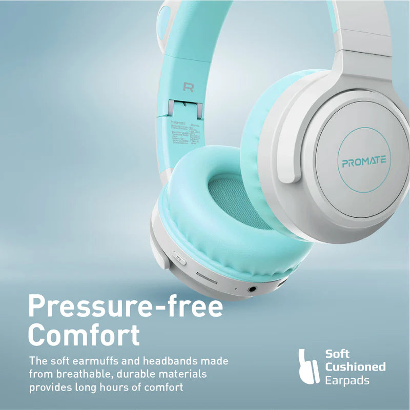 Promate Kidsafe Kawaii Style Wireless Kids Headset, Aqua Panda