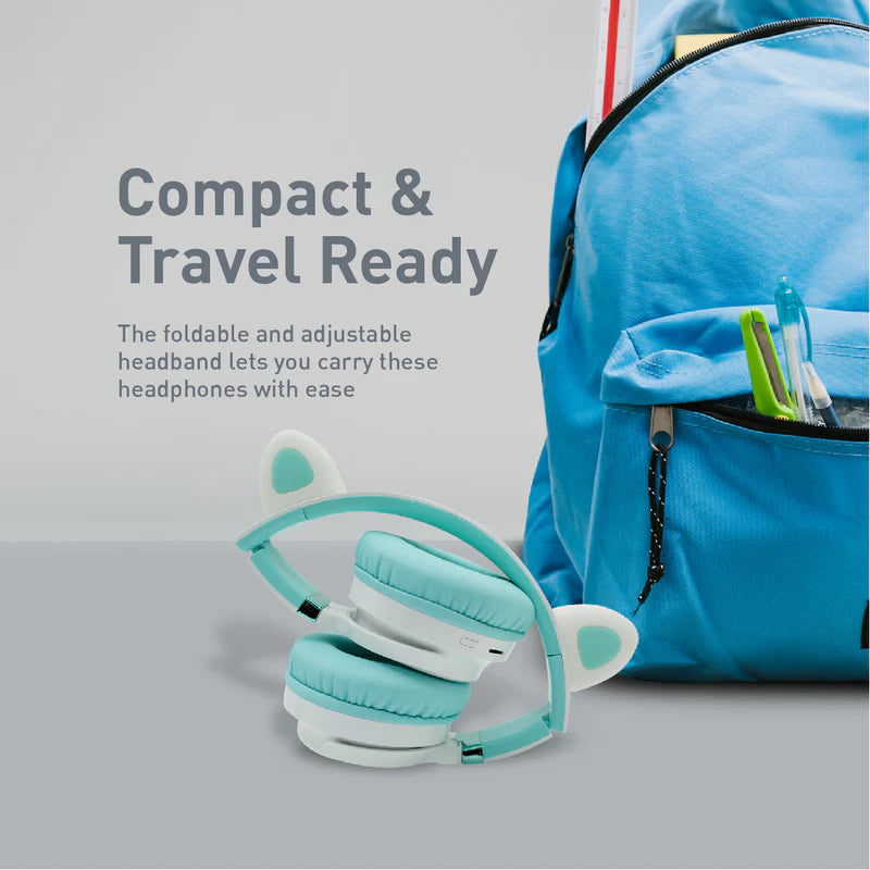 Promate Kidsafe Kawaii Style Wireless Kids Headset, Aqua Panda