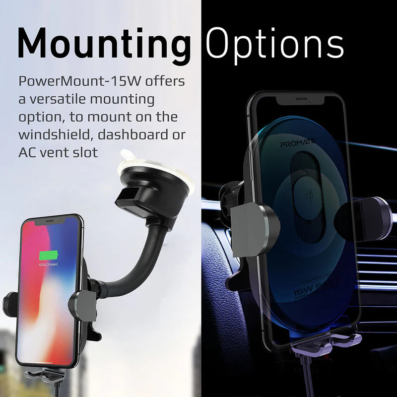 Promate 15W Smart Sensor Car Wireless Charger, Black