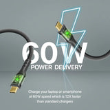 Promate 60W Power Delivery Ultra-Fast Usb-C Cable (Transparent Shells), 120Cm, Black