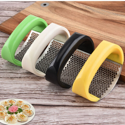 Garlic Press 430 Stainless Steel With Silicone Peeler & Scraper, Size: 10.7*5.2*7.5Cm - Black/Green/Yellow/White