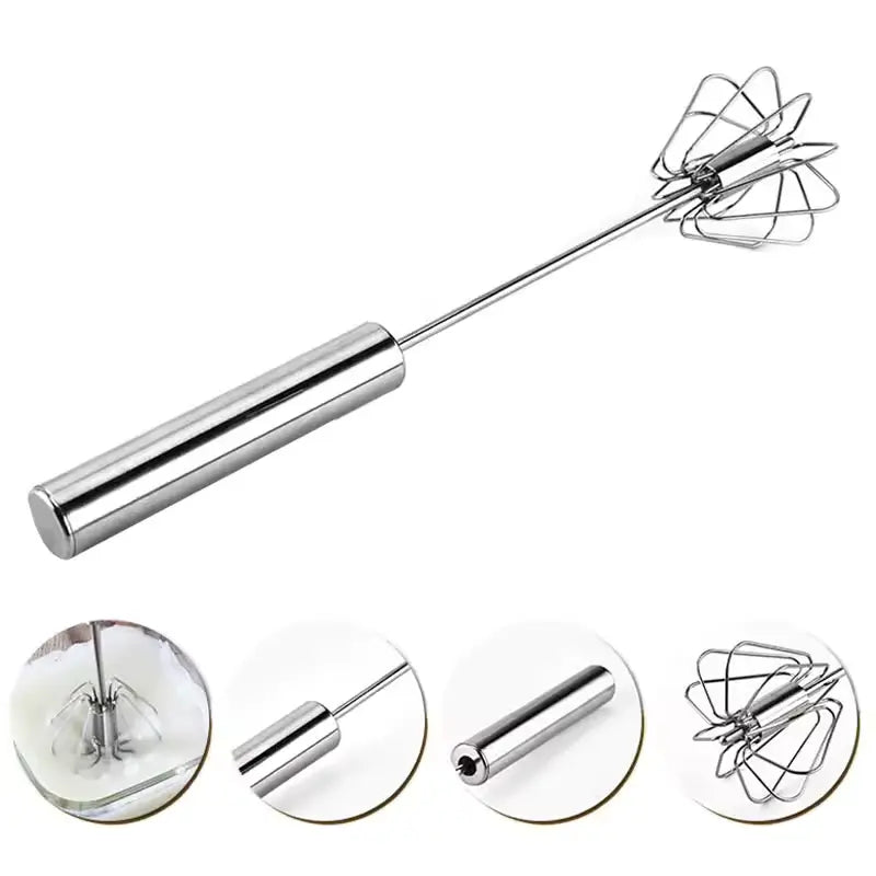 Stainless Steel - 14 Inch, Egg Whisk Hand Push Rotary Whisk Blender Versatile Milk Frother