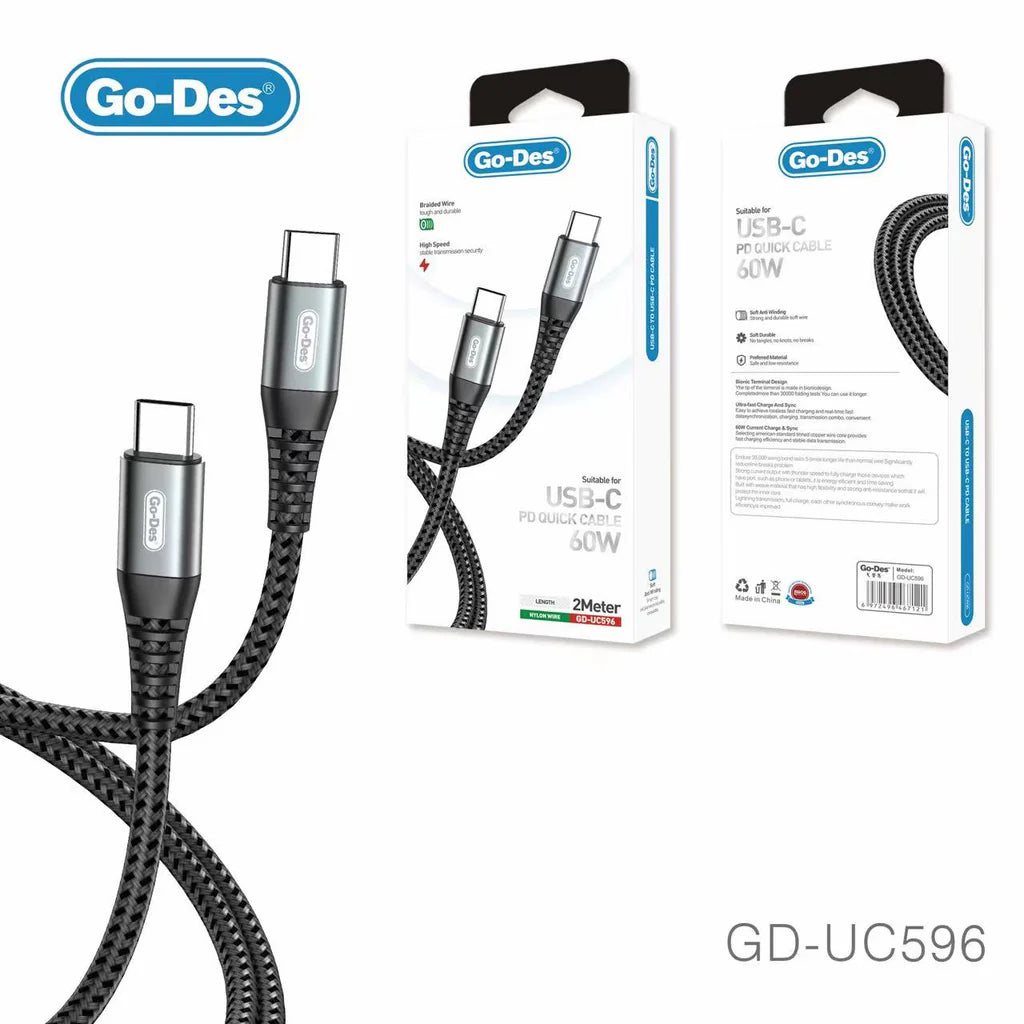 Go-Des 2M 60W Usb-C To Usb Type C Pd Quick Cable