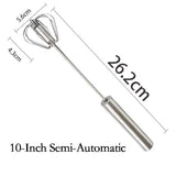 Stainless Steel - 10 Inch, Egg Whisk Hand Push Rotary Whisk Blender Versatile Milk Frother