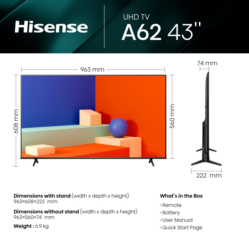 Hisense 43" A6 Series 4K Uhd Smart Led Tv, Black