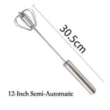 Stainless Steel - 12 Inch, Egg Whisk Hand Push Rotary Whisk Blender Versatile Milk Frother