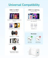 Anker Select Charger (20W, 2-Port [1 Usb-C; 1 Usb-A] / 20W, 1-Port [1 Usb-C]) With Usb-C Cable