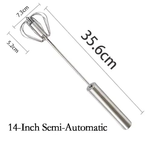 Stainless Steel - 14 Inch, Egg Whisk Hand Push Rotary Whisk Blender Versatile Milk Frother