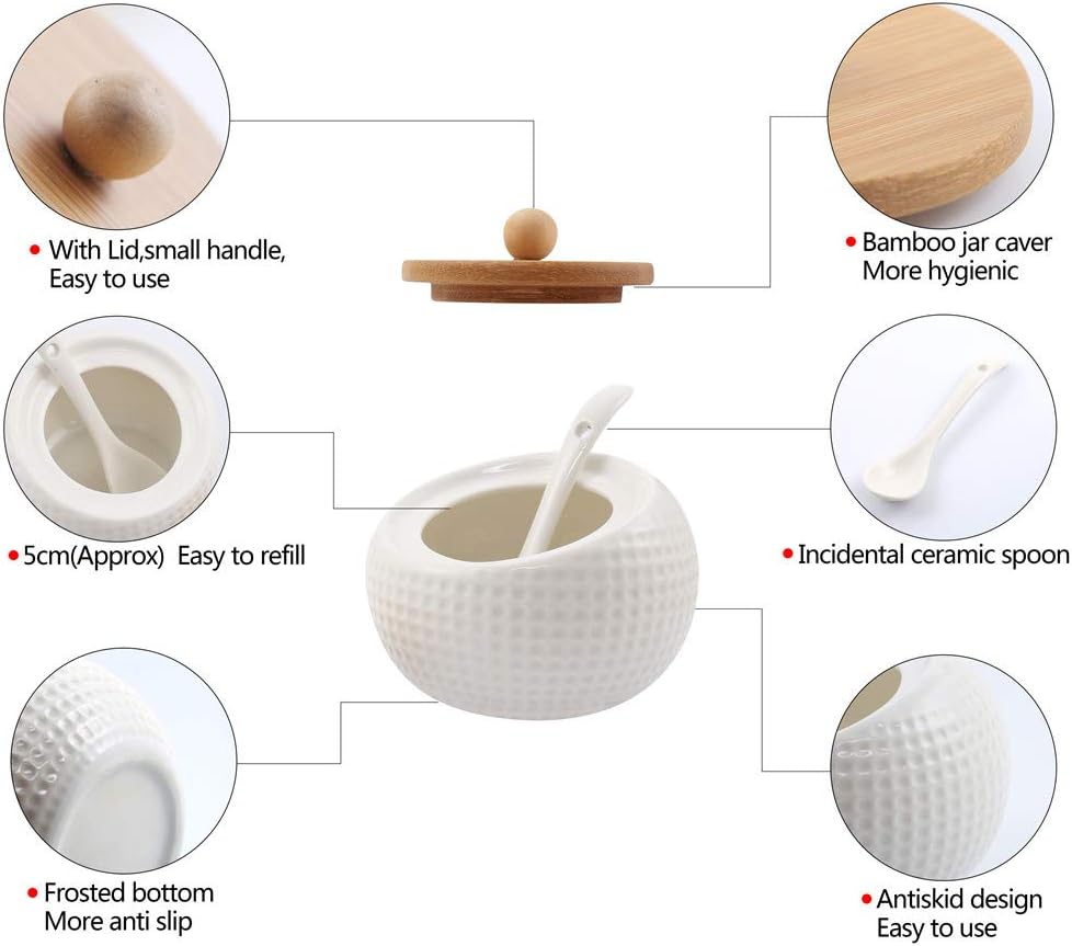 3 Pieces, 5.8 Oz White Porcelain Condiment Jar With Lids, Wooden Tray Pottery Cruet Pot