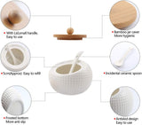 3 Pieces, 5.8 Oz White Porcelain Condiment Jar With Lids, Wooden Tray Pottery Cruet Pot