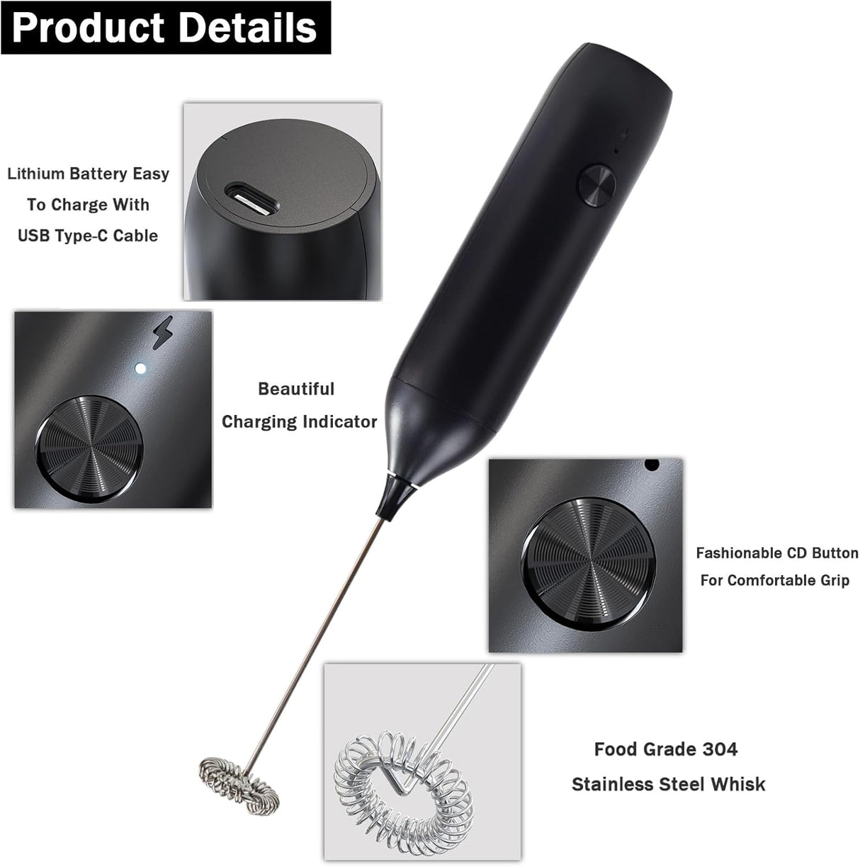 Electric Milk Frother Food-Grade Material Kitchen Whisk, Size: 22Cm With Stand