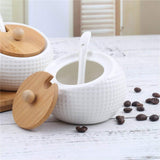 3 Pieces, 5.8 Oz White Porcelain Condiment Jar With Lids, Wooden Tray Pottery Cruet Pot