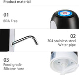 Electric Water Dispenser Pump (Wireless) USB Charging Automatic, PP Plastic - Black/White