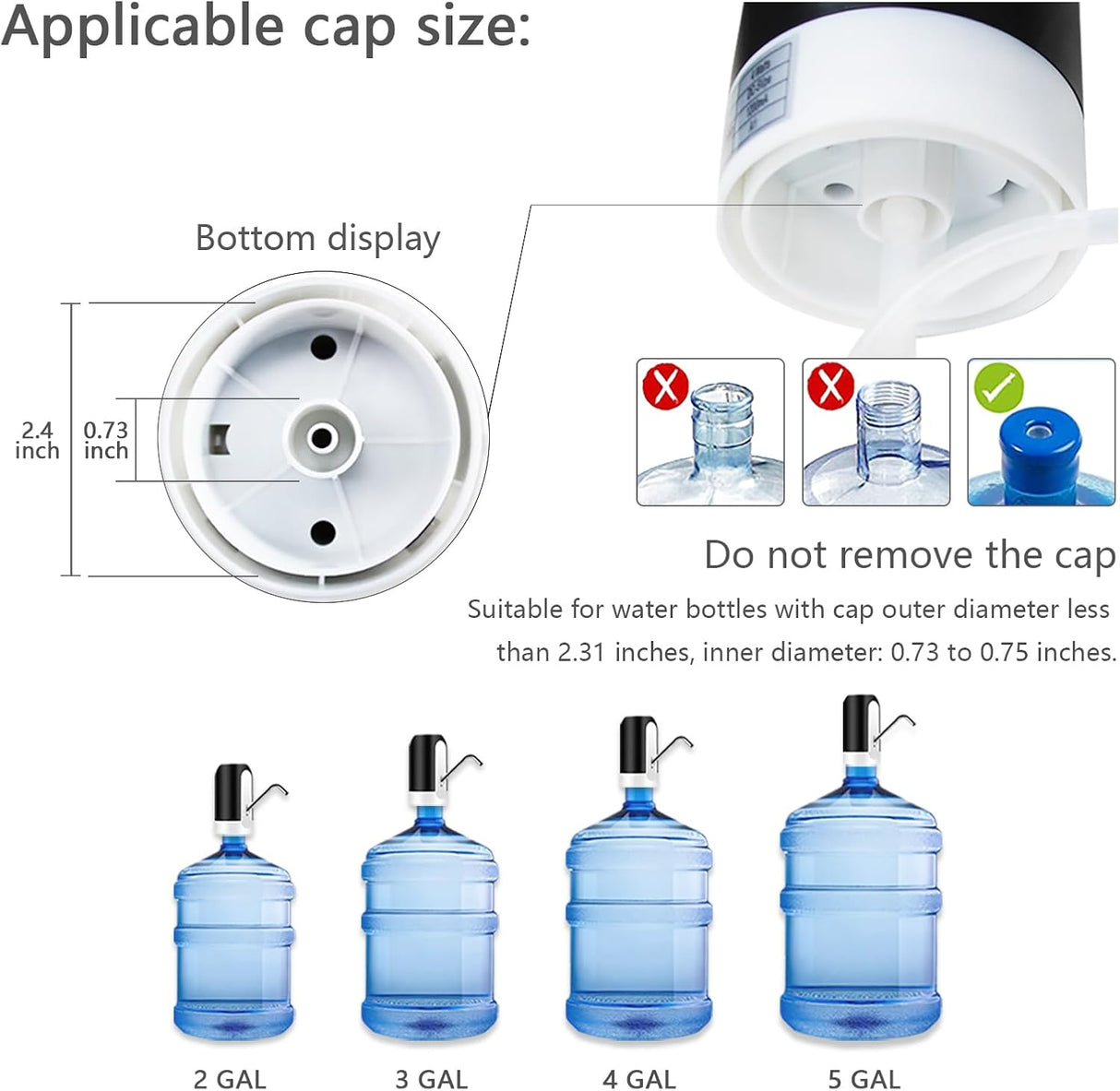 Electric Water Dispenser Pump (Wireless) USB Charging Automatic, PP Plastic - Black/White