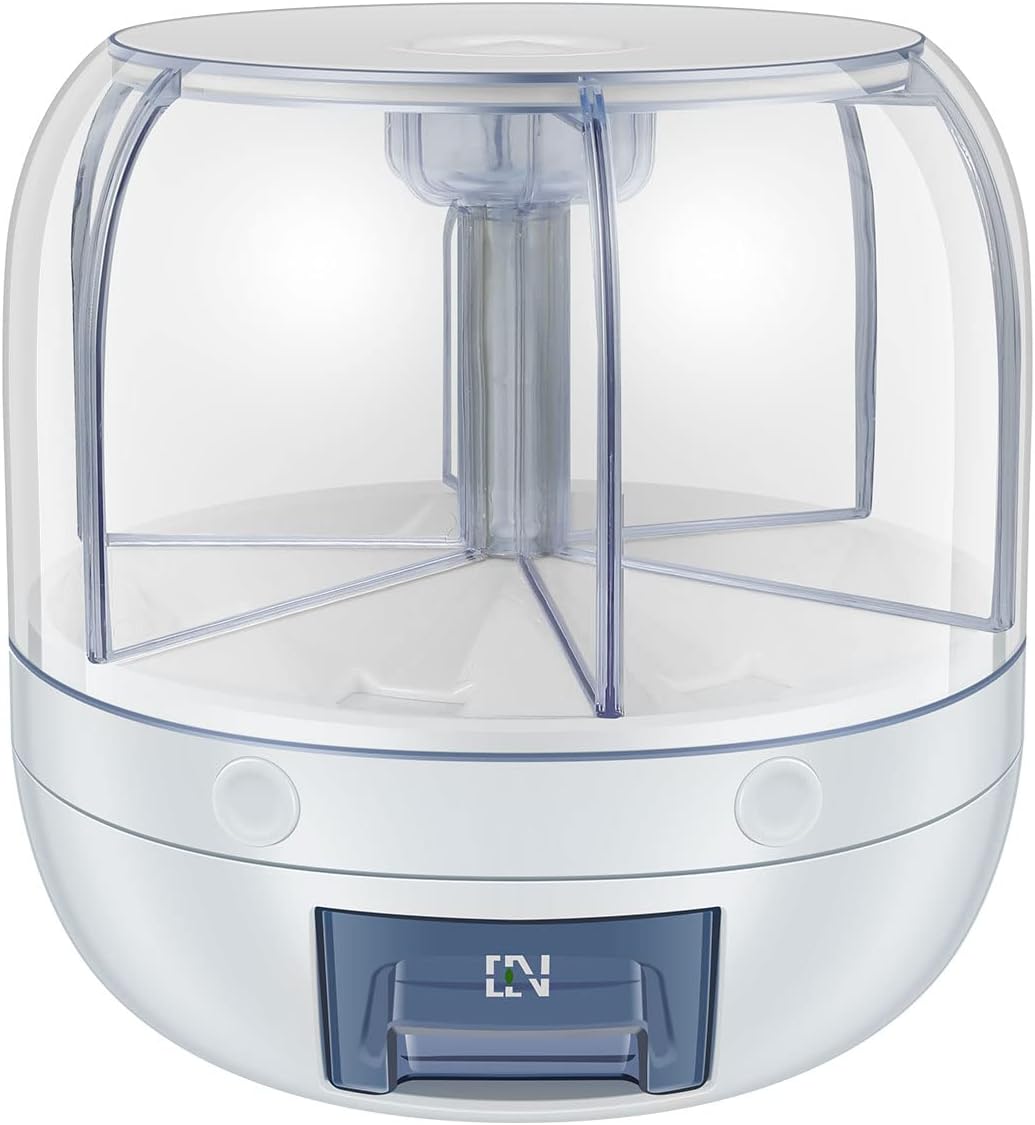 6Kg 360° Rotating 6 Grid Dry Food Dispenser With Sealing Lid (Size: 24*24*19Cm) - White