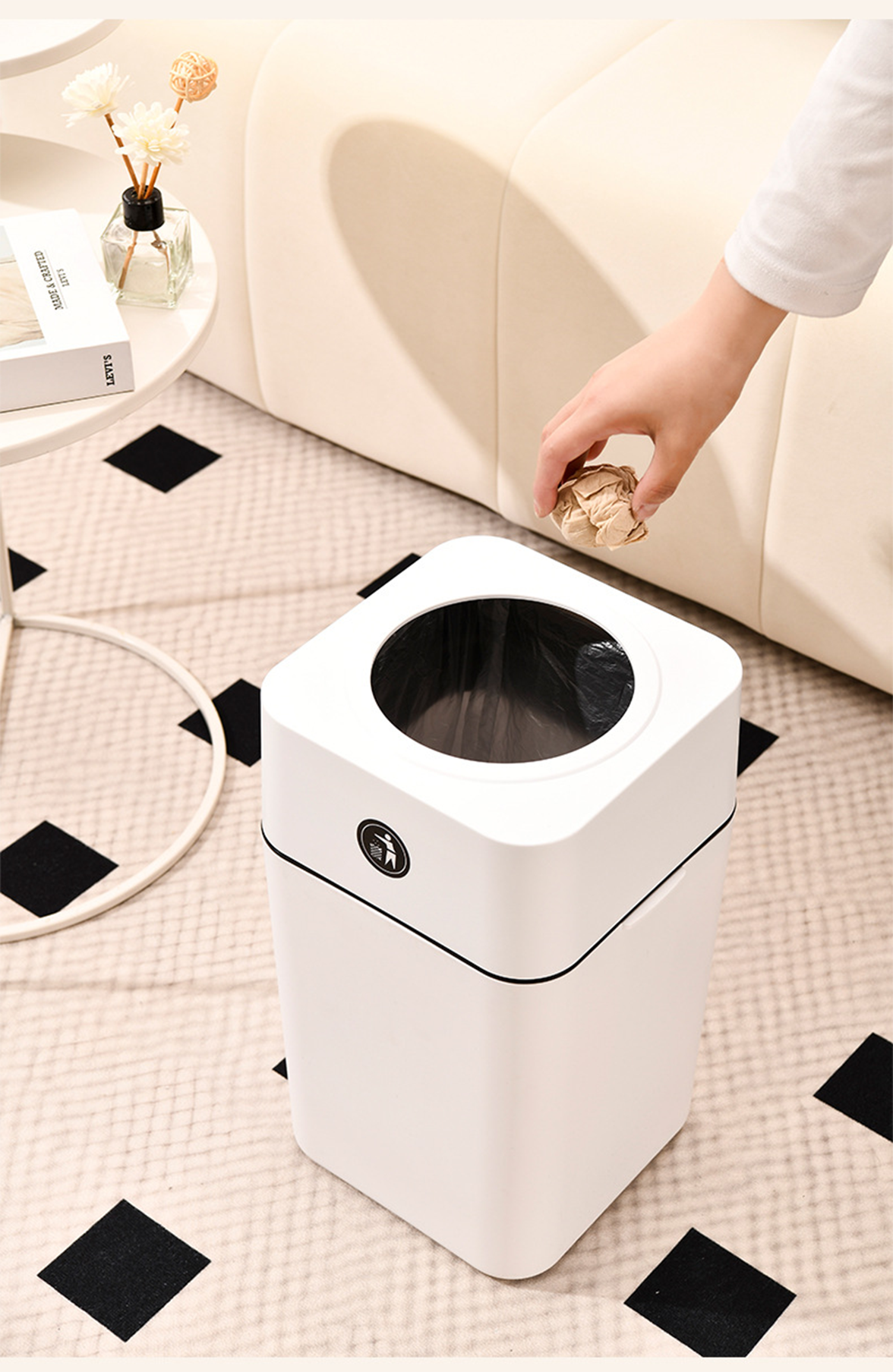 Trash Can (S), Pp Material - White, Size: 21.5*21.5*33.5Cm