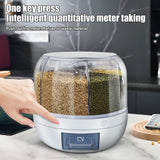 6Kg 360° Rotating 6 Grid Dry Food Dispenser With Sealing Lid (Size: 24*24*19Cm) - White