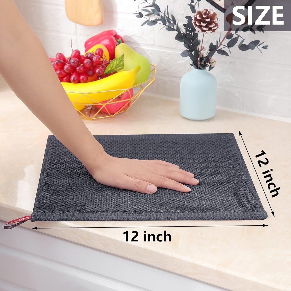 100% Cotton Waffle Weave Kitchen Dish Cloths, 12X12 Inches, 6-Pack