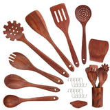 9 Pcs Wooden Spoons For Cooking, Wooden Utensils For Cooking With Utensils Holder