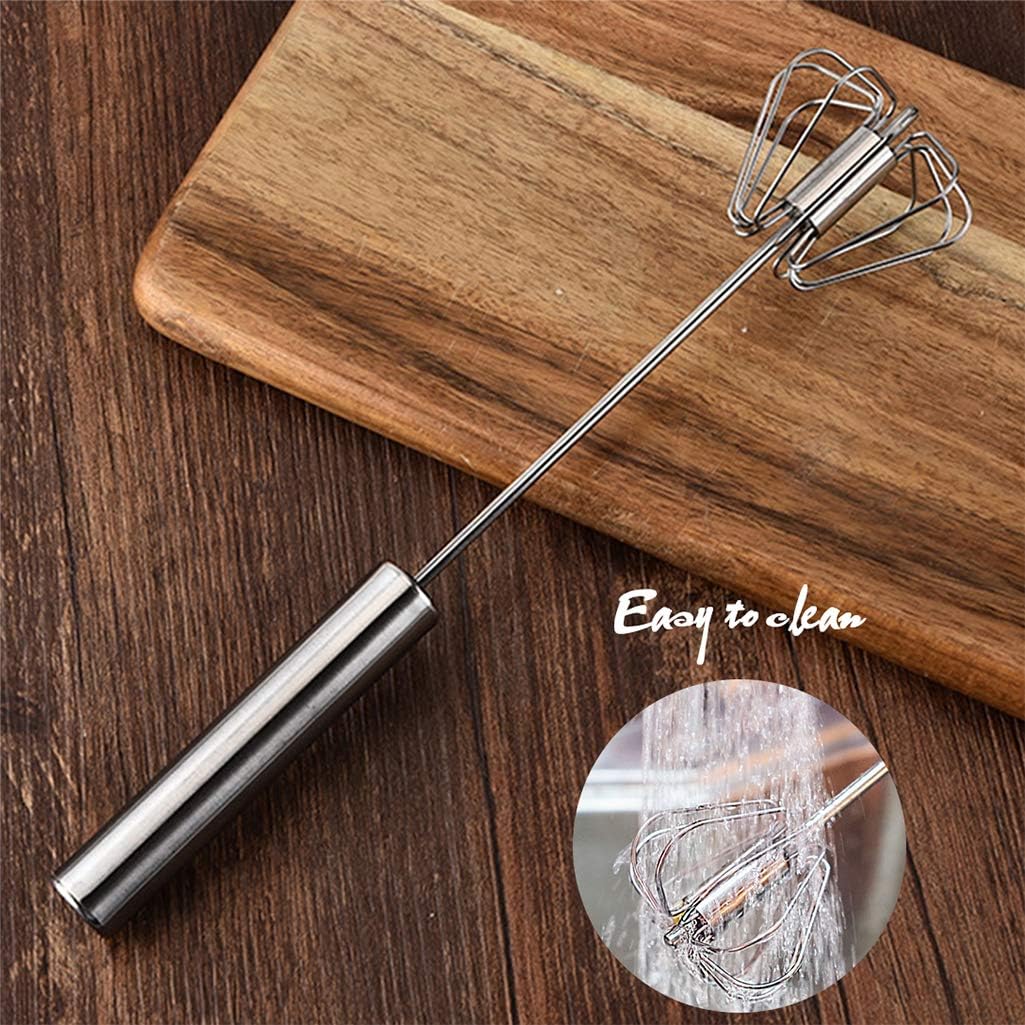 Stainless Steel - 14 Inch, Egg Whisk Hand Push Rotary Whisk Blender Versatile Milk Frother