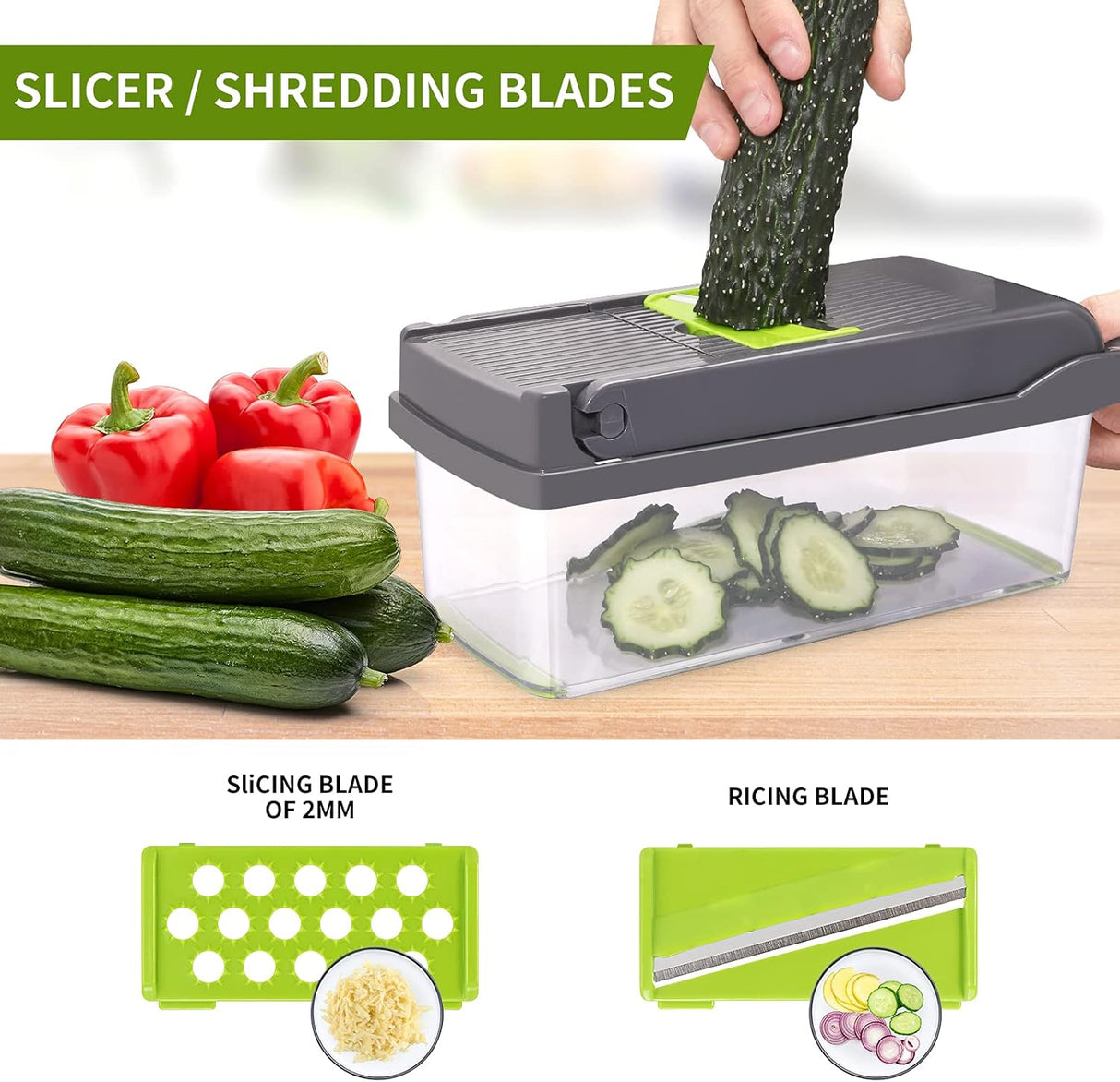 Vegetable Chopper - Multifunctional 13 In 1 Food Chopper, Black/Green