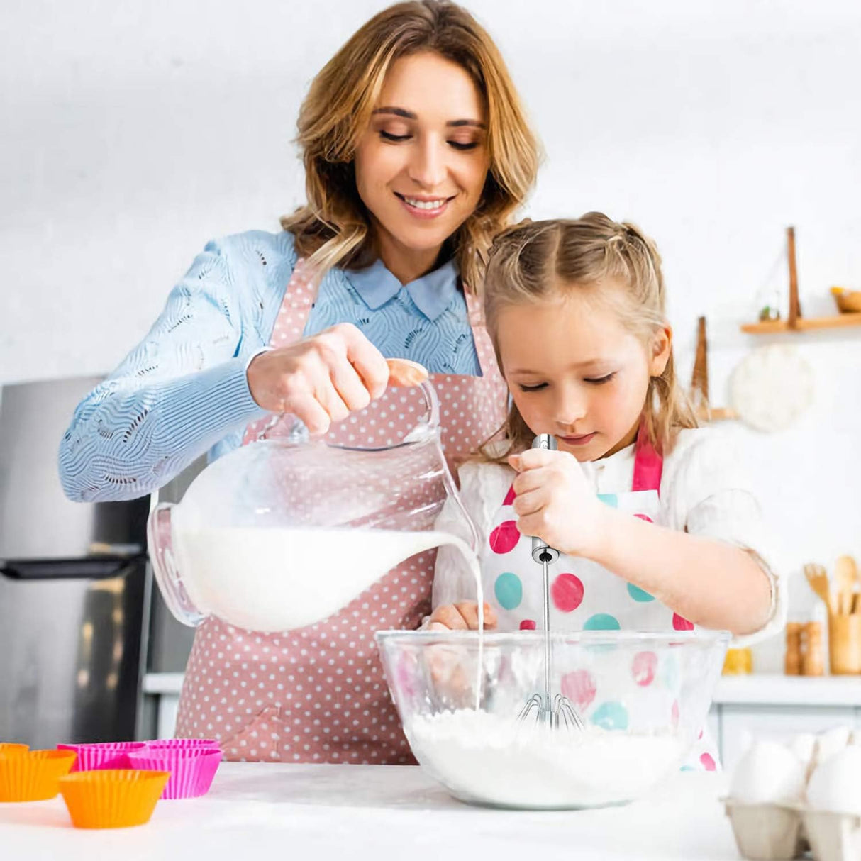 Stainless Steel - 14 Inch, Egg Whisk Hand Push Rotary Whisk Blender Versatile Milk Frother