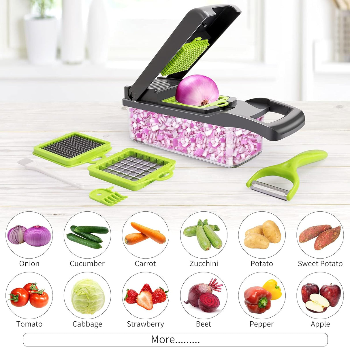 Vegetable Chopper - Multifunctional 13 In 1 Food Chopper, Black/Green