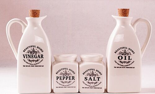 Marble Handmade White and Green Onyx, Kitchen Décor, 2X Bowls and 2X Jar